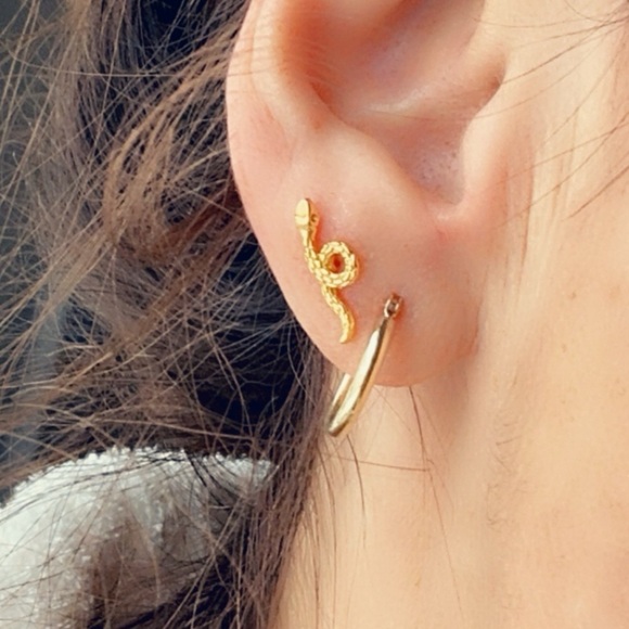 14k Gold Vermeil Snake Stud Earrings - Picture 10 of 16